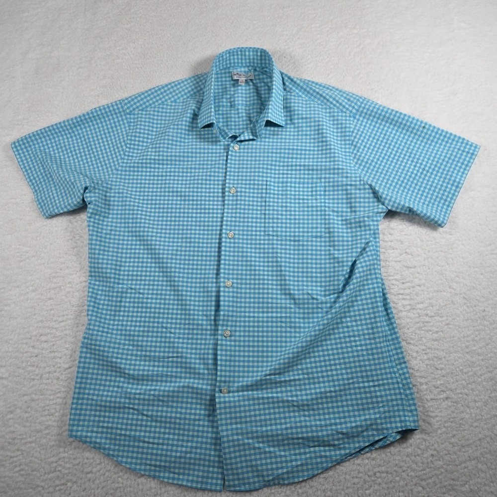 PETER MILLAR Summer Comfort Performance Blue Button Up Shirt Size‎ Large Check